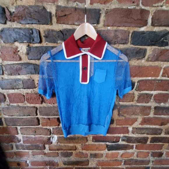 Nº21 Blue with red collar, Floral Lace, Polo XS - Picture 5 of 6